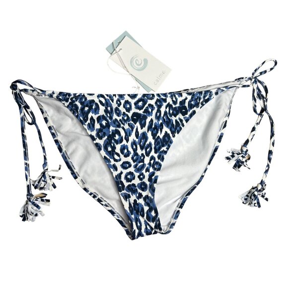 NWT Calme By Johnny Was Blue Tiger String Bikini Swim Bottom Leopard Large - Picture 3 of 10
